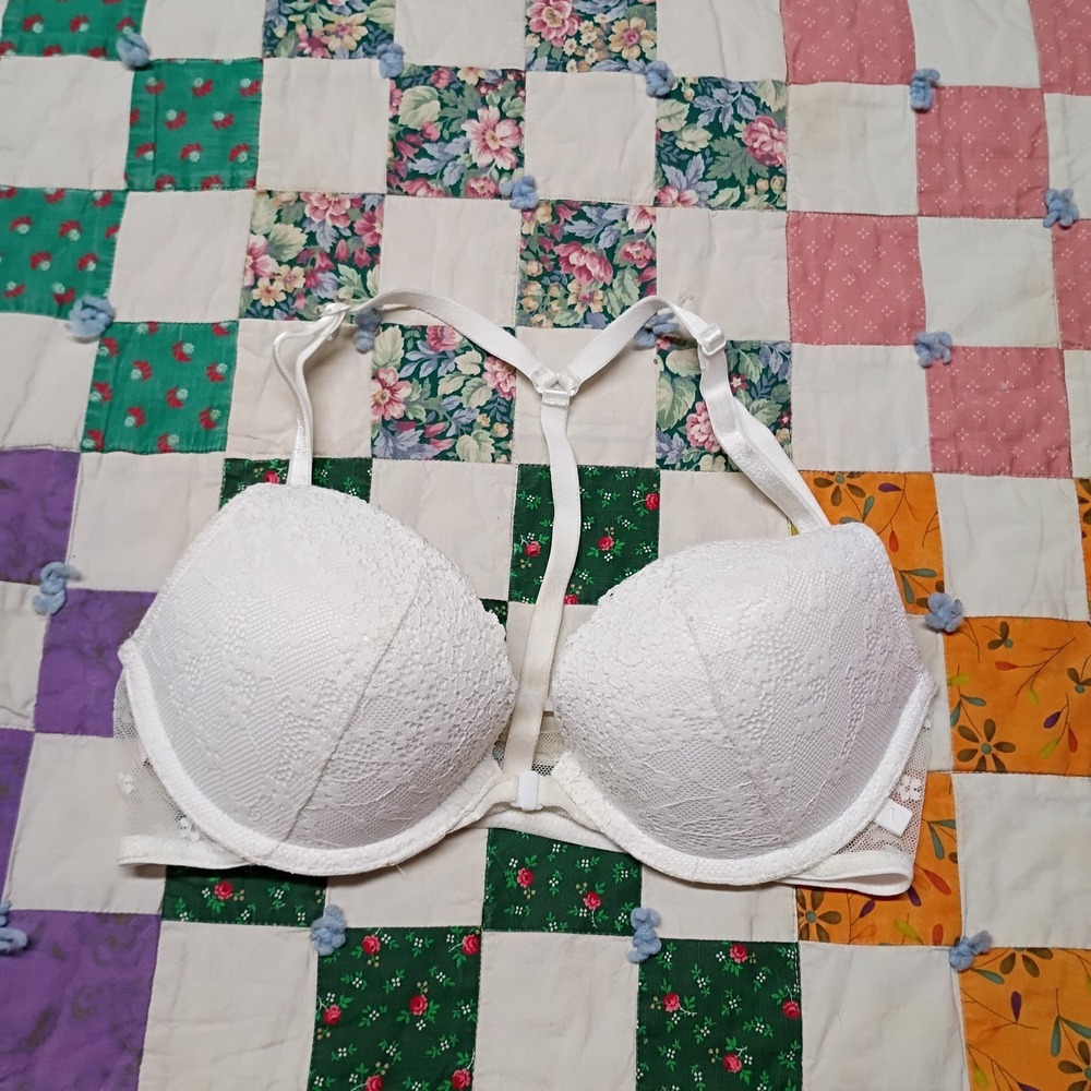 Victoria Secret Push Up Front Close‎ T Back Strap Bra White Size 32C